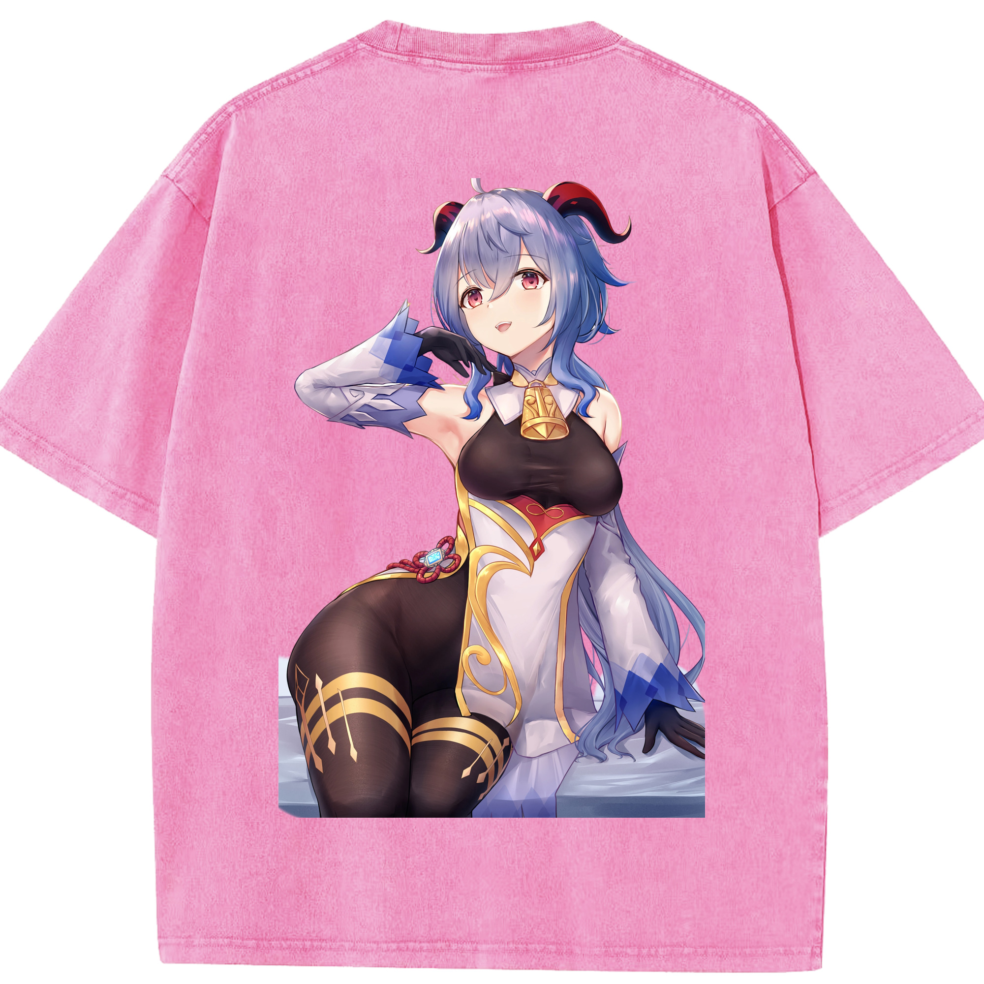 げんし神 甘雨 かんう genshin Ganyu 綿100% ヴィンテージ風 半袖Tシャツ（背面プリント）